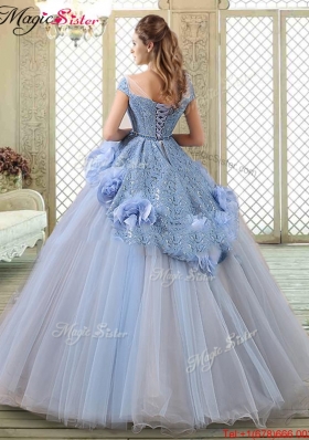 Luxurious Bateau Lavender Quinceanera Gowns with Hand Made Flowers