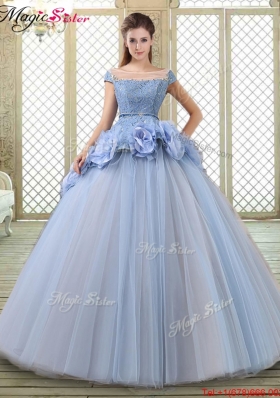 Luxurious Bateau Lavender Quinceanera Gowns with Hand Made Flowers