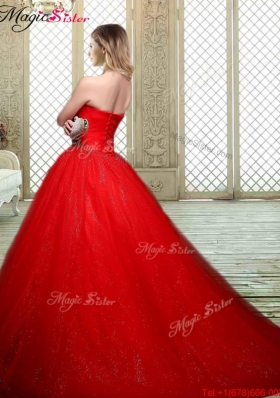 Popular Sweetheart Beading Quinceanera Gowns with Brush Train