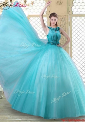 Pretty Bateau Quinceanera Discount Dresses with Ruffles in Teal