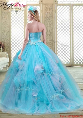 Summer Sweetheart Brush Train Quinceanera Dresses in Baby Blue