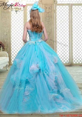 Summer Sweetheart Brush Train Quinceanera Dresses in Baby Blue