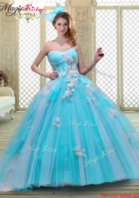 Summer Sweetheart Brush Train Quinceanera Dresses in Baby Blue