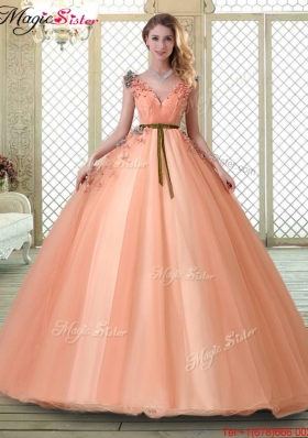 Hot Sale V Neck Discount Quinceanera Dresses with Appliques and Beading