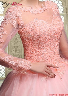 Pretty Bateau Long Sleeves Beading and Discount Quinceanera Dresses