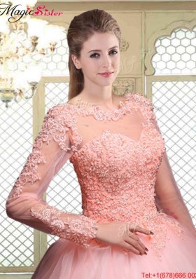 Pretty Bateau Long Sleeves Beading and Discount Quinceanera Dresses