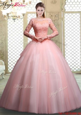 Pretty Bateau Long Sleeves Beading and Discount Quinceanera Dresses