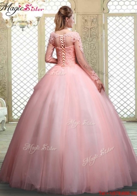 Pretty Bateau Long Sleeves Beading and Discount Quinceanera Dresses