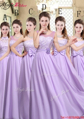 2016 Pretty Scoop Bowknot Lavender Bridesmaid Dresses for Fall