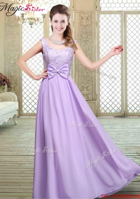 2016 Pretty Scoop Bowknot Lavender Bridesmaid Dresses for Fall