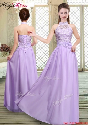 2016 Sweet High Neck Lace Lavender Dama Dresses