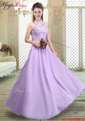 2016 Sweet High Neck Lace Lavender Dama Dresses