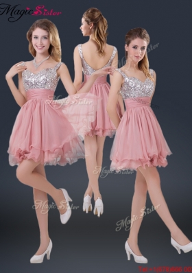Hot Sale Mini-length  Straps Paillette Bridesmaid Dresses for 2016