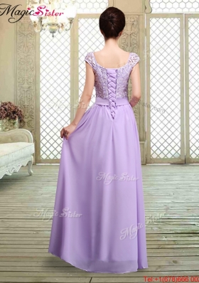 2016 Fashionable Square Cap Sleeves Lavender Dama Dresses with Belt