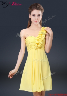 Fashionable One Shoulder Bridesmaid Dresses in Yellow