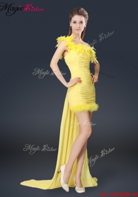 Fashionable One Shoulder Bridesmaid Dresses in Yellow