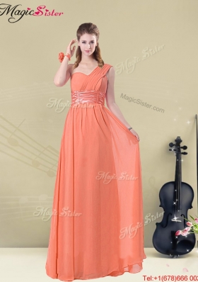 Latest Floor-length One Shoulder  Prom Dresses with Belt