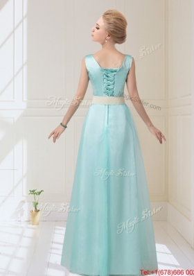 Delicate V Neck Floor Length Prom Dresses with Bowknot for 2015