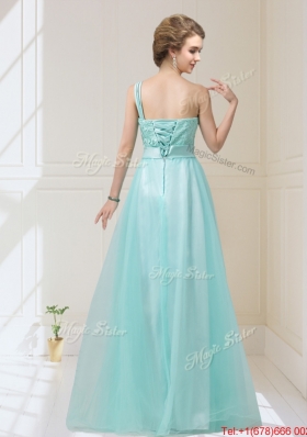 2015 One Shoulder Prom Dresses with Hand Made Flowers and Bowknot