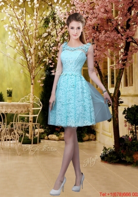 2016 Beautiful A Line Bridesmaid Dresses with Belt in Aqua Blue