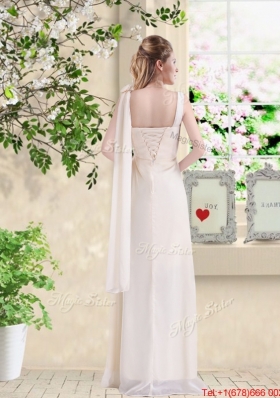 2016 Straps Lace Up Champagne Prom Dresses with Floor Length