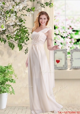 Cheap One Shoulder Hand Made Flowers Prom Dresses in Champagne