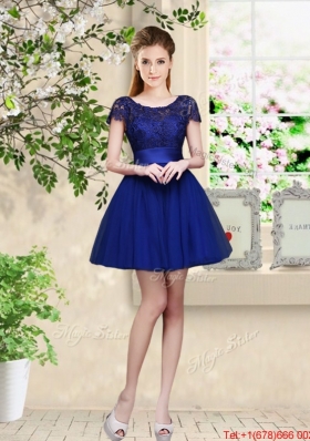 Decent Short Appliques Scoop Dama Dresses in Royal Blue