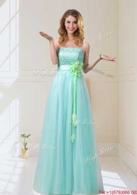 Elegant 2015 Empire Strapless Prom Dresses with Hand Made Flowers