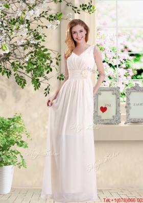 Elegant Empire Champagne Bridesmaid Dresses with Hand Made Flowers