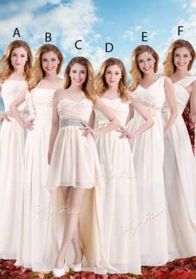 Elegant Empire Champagne Bridesmaid Dresses with Hand Made Flowers