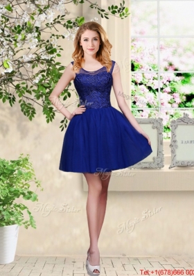 Wonderful Mini Length Royal Blue Bridesmaid Dresses with Appliques