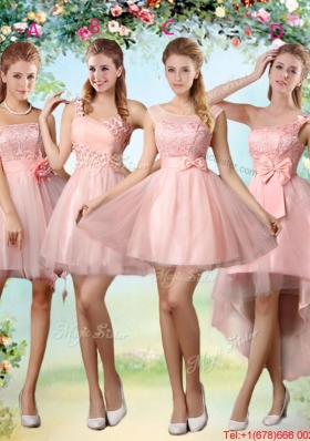 Affordable A Line One Shoulder Appliques Bridesmaid Dresses in Pink