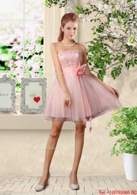 Affordable A Line One Shoulder Appliques Bridesmaid Dresses in Pink