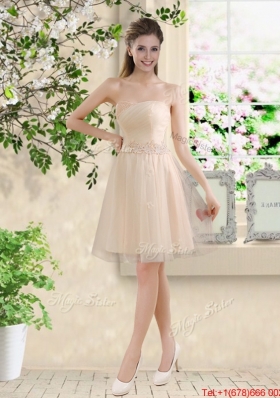 Beautiful Short Champagne Prom Dresses with One Shoulder