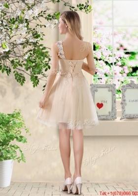 Beautiful Short Champagne Prom Dresses with One Shoulder