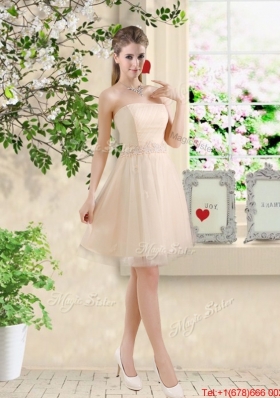 Comfortable Strapless Champagne Prom Dresses with Knee Length