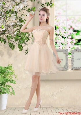 Comfortable Strapless Champagne Prom Dresses with Knee Length