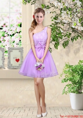 Decent Bateau A Line Prom Dresses with Lace and Bowknot