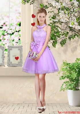 Decent Bateau A Line Prom Dresses with Lace and Bowknot