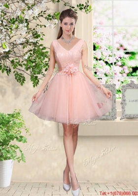 Discount Off the Shoulder Hand Made Flowers Prom Dresses in Baby Pink