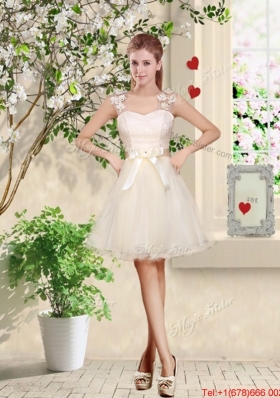 Feminine A Line Hand Made Flowers Bridesmaid Dresses in Champagne