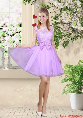 Group Buying A Line Lavender Bridesmaid Dresses with Lace and Bowknot