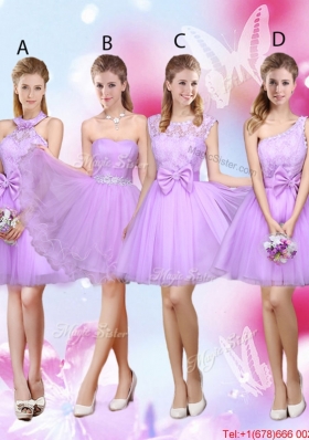 Group Buying A Line Lavender Bridesmaid Dresses with Lace and Bowknot