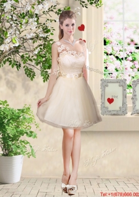 Popular A Line Champagne Bridesmaid Dresses with Appliques and Belt