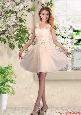 Beautiful Champagne Straps Bridesmaid Dresses with Bowknot