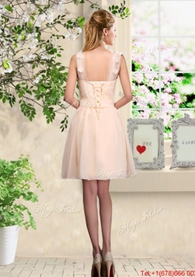 Beautiful Champagne Straps Bridesmaid Dresses with Bowknot