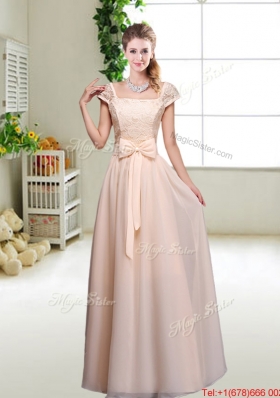 Cheap Laced Square Prom Dresses with Bowknot