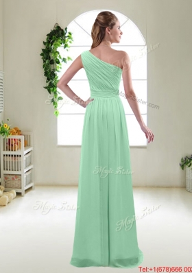 Classical Apple Green One Shoulder Dama Dresses with Zipper up