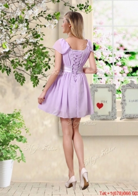 Decent Scoop Bowknot Prom Dresses with Cap Sleeves