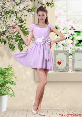 Decent Scoop Bowknot Prom Dresses with Cap Sleeves